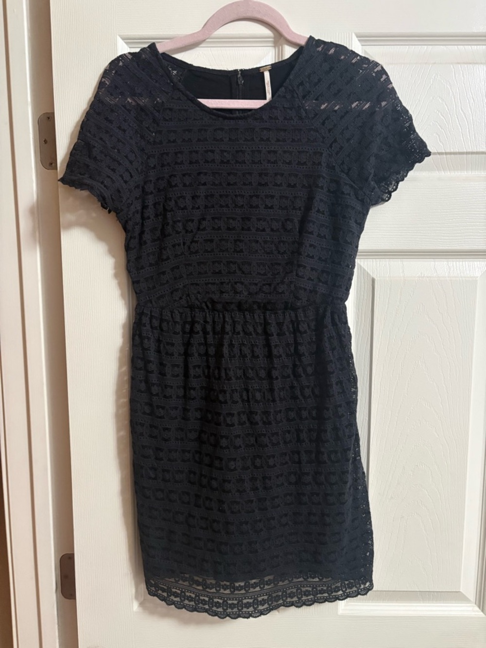 Free people black mini dress babydoll short sleeve feminine girly size 8 NWOT